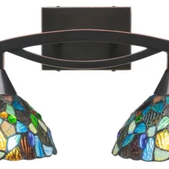 Toltec Lighting Bow 2-Light Bath Bar, Bronze Finish With 7" Blue Mosaic Art Glass, Black Copper