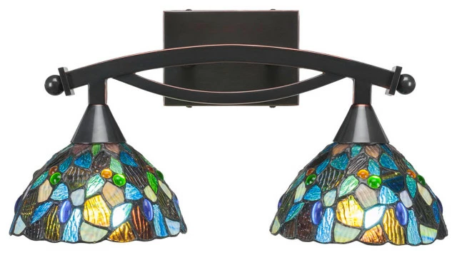 Toltec Lighting Bow 2-Light Bath Bar, Bronze Finish With 7" Blue Mosaic Art Glass, Black Copper 1 Toltec Lighting Bow 2-Light Bath Bar, Bronze Finish With 7" Blue Mosaic Art Glass, Black Copper