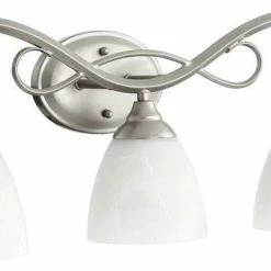 Joshua Marshal Three Light Faux Alabaster Glass Classic Nickel Vanity