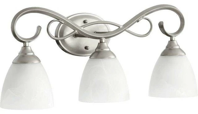 Joshua Marshal Three Light Faux Alabaster Glass Classic Nickel Vanity 1 Joshua Marshal Three Light Faux Alabaster Glass Classic Nickel Vanity