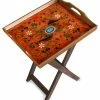 NOVICA Reverse Painted Glass Folding Tray Table, 'Scarlet Delight', Peru