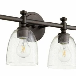 Quorum International Rossington 4-Light Vanity Fixture, Oiled Bronze With Clear Seeded Glass