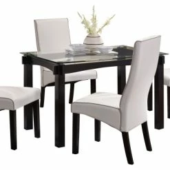 Pilaster Designs, Wood And Glass Dining Dinette Set, Table And 4 Chairs, White