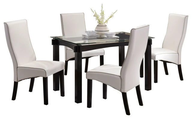 Pilaster Designs, Wood And Glass Dining Dinette Set, Table And 4 Chairs, White 1 Pilaster Designs, Wood And Glass Dining Dinette Set, Table And 4 Chairs, White