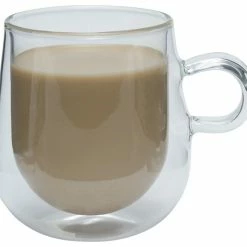 Brilliant Double Wall Loop Glass Coffee Cup, 9.3 Oz, Set Of 2