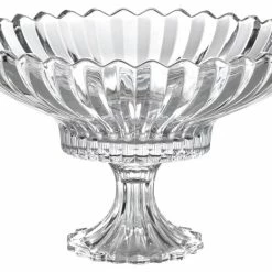 Serene Spaces Living Ribbed Glass Pedestal Flower Compote-Fruit Bowl, Large
