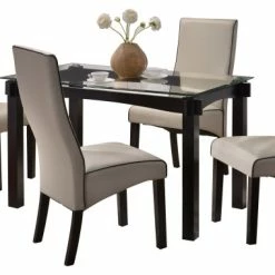 Pilaster Designs, Wood And Glass Dining Dinette Set, Table And 4 Chairs, Gray