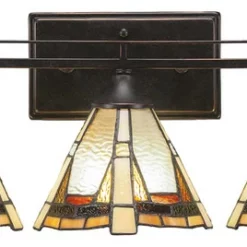 Toltec Lighting Uptowne 3 Light Bath Bar Shown In Dark Granite Finish With 7" Zion Tiffany Glass