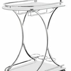 Benzara, Woodland Imprts, The Urban Port Captivating Serving Cart With 2 Frosted Glass Shelves, Silver