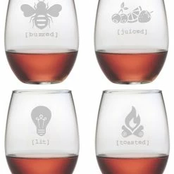 Susquehanna Glass Company Tipsy Stemless 4-Piece Wine Glass Set