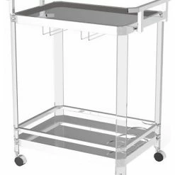 Benjara 28.5" Transitional Glass Serving Cart With Glass Top In Clear
