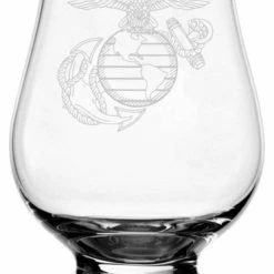 Etched Laser Art United States Marines Etched Glencairn Crystal Whiskey Glass