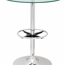 Chintaly Imports Round Glass Top Pub Table With Chrome Finish PUB TABLE-30