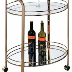 Benjara 26" Transitional Metal Frame Serving Cart With 2 Glass Shelves In Gold