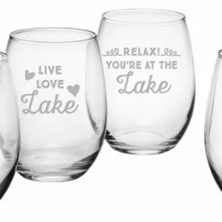 Susquehanna Glass Company Lake Talk 4-Piece Stemless Wine Glass Set