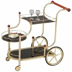 Bowery Hill Glass Serving Cart In Gold And Black
