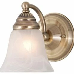 Vaxcel Standford 1-Light Bathroom Light, Antique Brass/Alabaster Glass