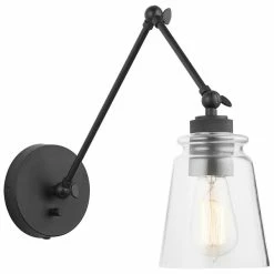 Austin Allen & Co Profile 1-Light Adjustable Arm Glass Sconce, Matte Black