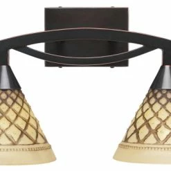 Toltec Lighting Bow 2 Light Bath Bar, 7" Chocolate Icing Glass