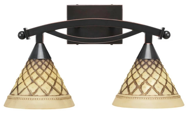 Toltec Lighting Bow 2 Light Bath Bar, 7" Chocolate Icing Glass 1 Toltec Lighting Bow 2 Light Bath Bar, 7" Chocolate Icing Glass