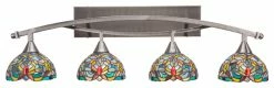 Toltec Lighting Bow 4-Light Bath Bar, With 7" Kaleidoscope Art Glass, Brushed Nickel