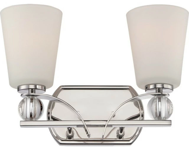 Satco Products Nuvo Connie 2-Light Vanity Fixture With White Glass, Polished Nickel, 60-5492 1 Satco Products Nuvo Connie 2-Light Vanity Fixture With White Glass, Polished Nickel, 60-5492